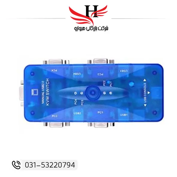 سوئیچ دستی KVM چهار پورت USB مدل 104UK برای کنترل چهار کامپیوتر با یک کیبورد و ماوس